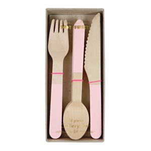 Pink Wooden Cutlery Set