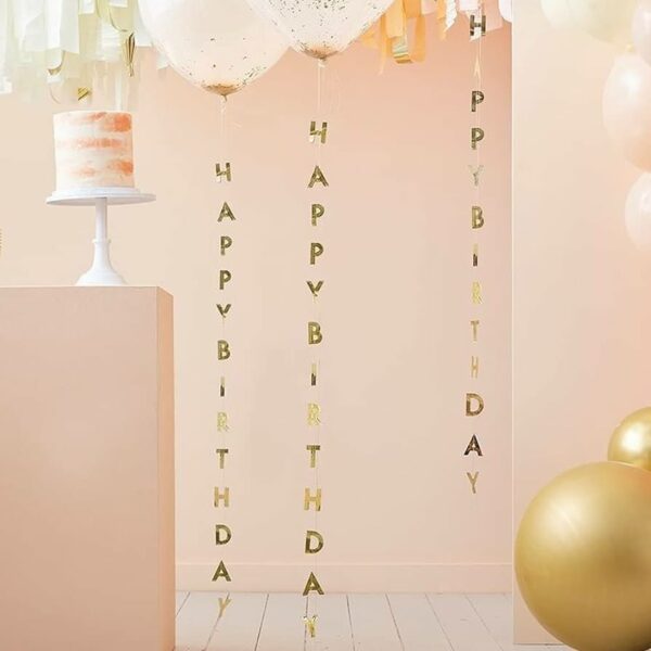 Gold Happy Birthday Balloon Tails