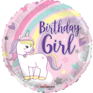 Ballon aluminium Birthday Girl Licorne 45cm
