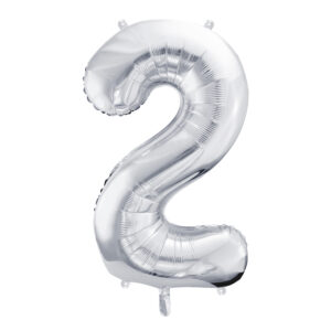 Ballon aluminium chiffre 2, argenté, 86cm