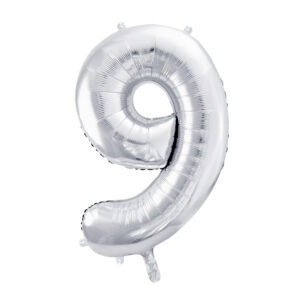 Ballon aluminium chiffre 9, argenté, 86cm