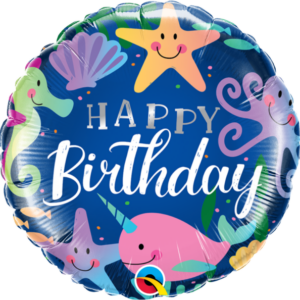 Ballon aluminium Happy Birthday sous la mer 46cm
