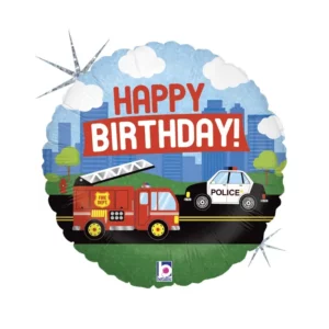 Ballon Happy Birthday Pompier - Police 46cm