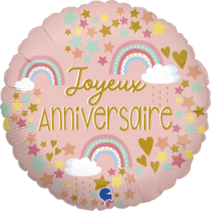 Ballon aluminium Joyeux anniversaire rose 46cm