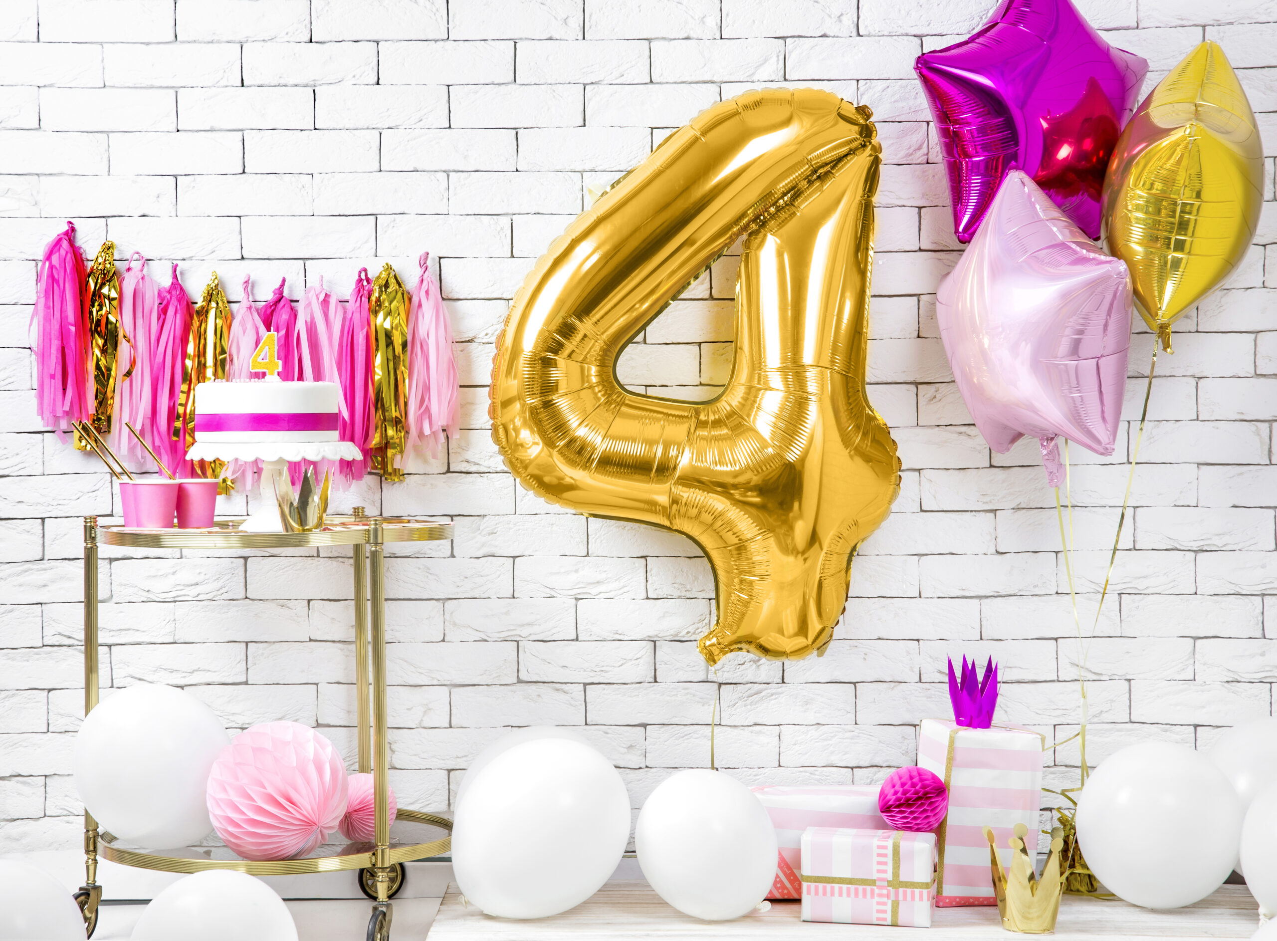 Ballon aluminium chiffre 4, doré, 86cm