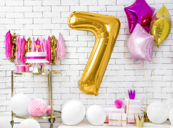 Ballon aluminium chiffre 7, doré, 86cm