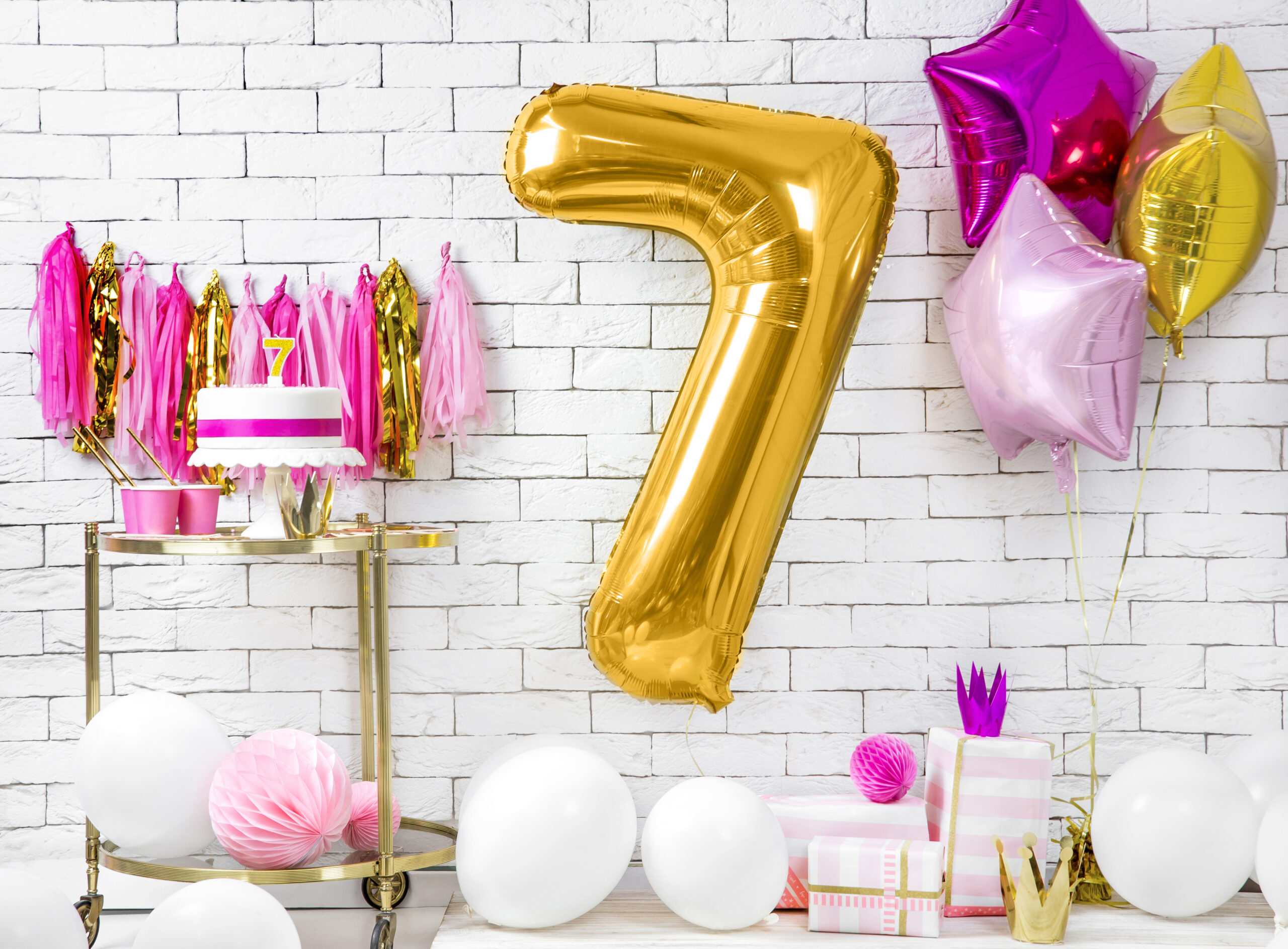 Ballon aluminium chiffre 7, doré, 86cm