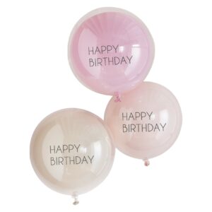 Ballons Happy Birthday roses à double épaisseur