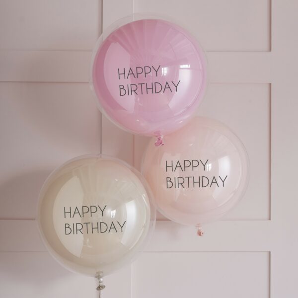 Ballons Happy Birthday roses à double épaisseur