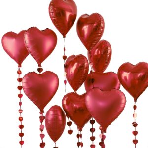 Ballons Coeur Rouge avec serpentin coeurs