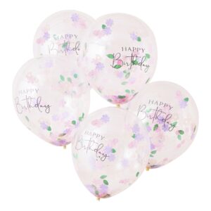 Ballons Happy Birthday à confettis floraux