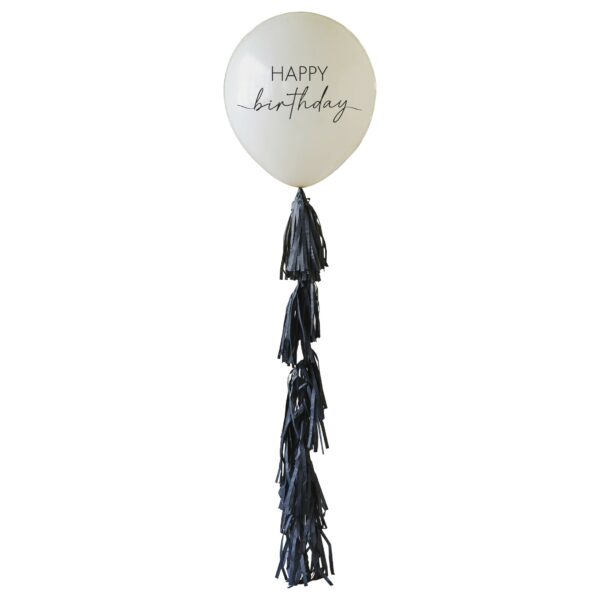 Ballon Joyeux Anniversaire avec Queue à Pompon Noire