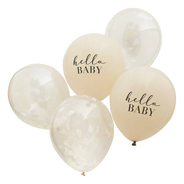 Hello Baby Taupe and Cloud Confetti Baby Shower Balloons