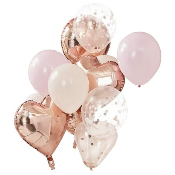 Lot de 12 ballons rose poudré et rose doré